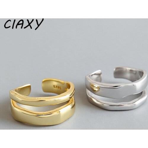 CIAXY 925 Sterling Silver Trendy Twist Two Circle Rings for Women Couple Geometric Adjustable Ring 2021 Hot Selling Jewelry