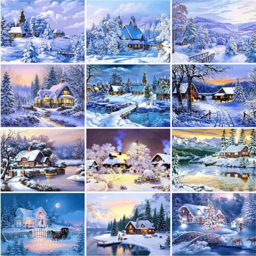 Paint By Number House Winter Drawing on Canvas Hand Painted Painting Art Gift DIY Pictures By Number Snow Kits Home Decor