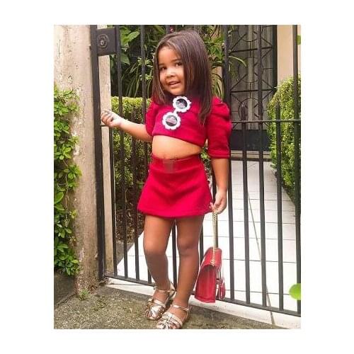 Imcute 2 Pcs Baby Girl Summer Outfits, Solid Color Puff Sleeve Round Neck Crop Top High Waist Skirt