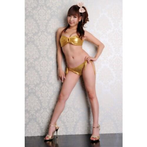 Hot Selling 2017 Luxury Gold Micro Bikini Set Strapless Wrapped Chest Lingerie String Bottom Lingerie Swimwear With Ties