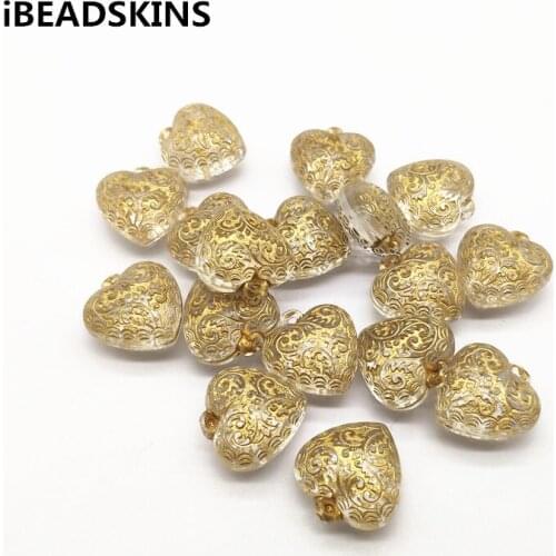 New arrival! 21x20mm 180pcs/lot clear with gold stripe hearts Beads for Stud earring accessories parts,hand Made Jewelry DIY
