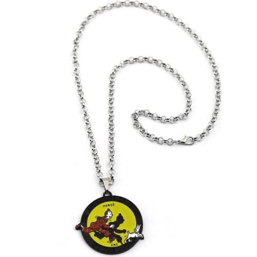 The Adventures of Tintins Necklace Metal Chain Men Pendant Necklaces Anime Jewelry Cosplay souvenir