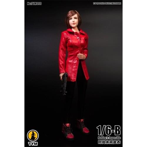 TYM099 1/6th Trendy Leather Long Coat Black Red Models For Large Breast Rubberized Female Body Figures Collection
