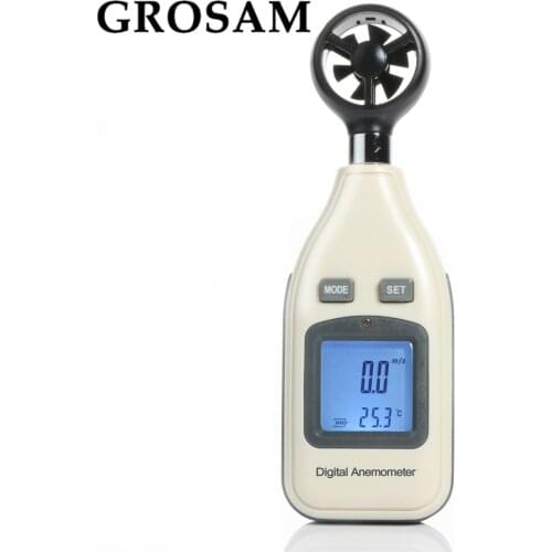 GROSAM Handheld Anemometer Digital Wind Speed Measurement Temperature Tester LCD Display Air Flow Speed Wind Meter
