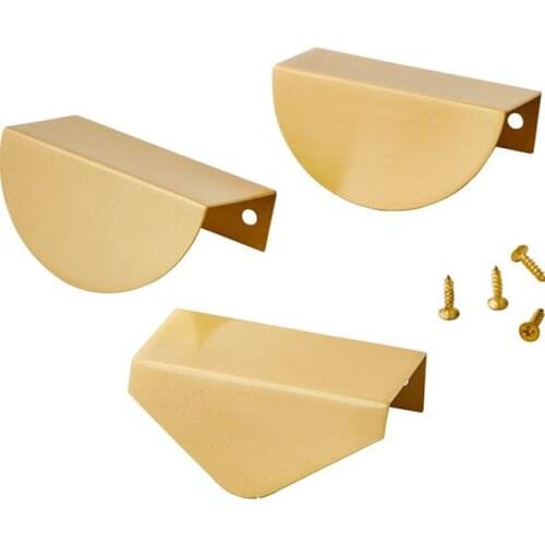 Hidden Brass Cabinet Handles Semicircle Shape Drawer Pulls Wardrobe Knobs Invisible Furniture Handle Gold Door Hardware