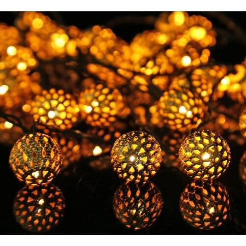 Solar LED Fairy Lights Moroccan Ball Lamp Waterproof Iron Hollow Ball Solar String Light Garden Landscape Lamp Outdoor Lighting