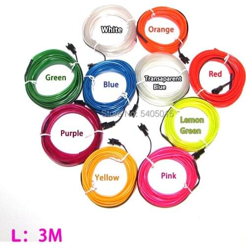 3Meters 2.3mm-Skirt by DC3V LED Strip Neon Light 10 Color Option Flexible EL Wire Rope For Glowing Holiday DIY Decoration