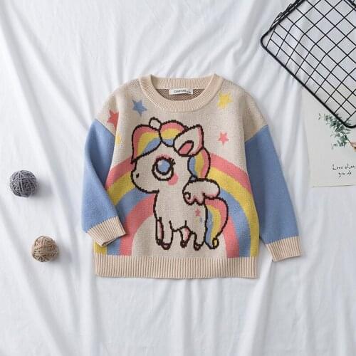 New Toddler Girl Sweater Cardigan Rainbow Applique Unicorn Baby Girls Cotton Pullover Sweaters Autumn Fall Christmas Cute Outfit