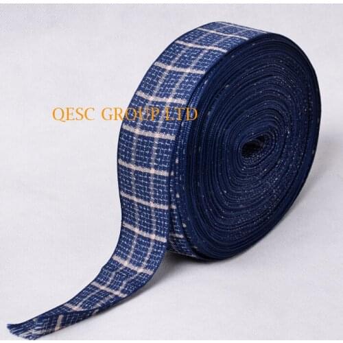 Dark blue check cotton ribbon hemp ribbon Plaid ribbon for hair accessory fascinator HAT dress headband hat bag decoration belt