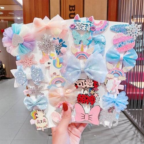 5Pcs/Set New Girls Cute Cartoon Chiffon Bow Hairpins Kids Sweet Princess Hair Clips Barrette Headband Fashion Hair Accessories