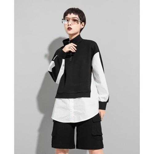 Designers street fashion brand womens personalized splicing fake two long sleeve T-shirt autumn 2021 casual top