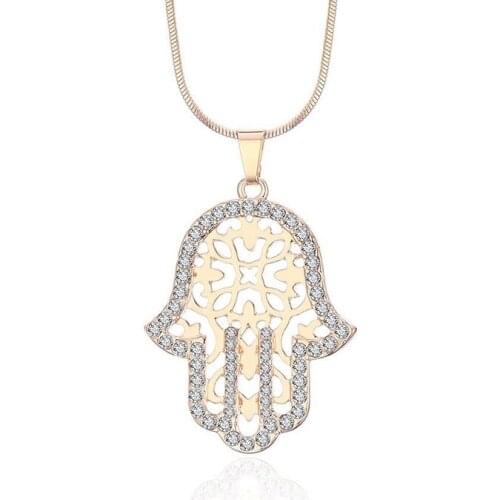 MxGxFam Crystal Palm Pendants Necklace For Women Fashion Jewelry 3 Gold Color Choices AAA+ Crystal 47cm Chain