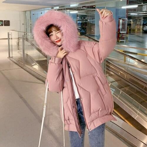 Winter Long Women Fur Collar Hooded Jacket Solid Casual Cotton Padded Coat for Female Thick Warm Ladies Zipper Quilted Parkas