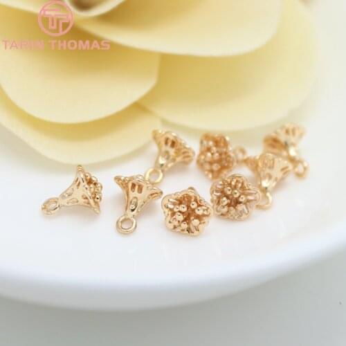 10PCS 7x8MM 24K Champagne Gold Color Plated Brass Small Lotus Charms High Quality Diy Jewelry Accessories