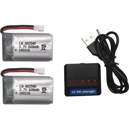 2pcs/lot 3.7V 600mAh 25C 1S Lipo battery + DC5V 1S RC LIPO Battery Compact Balance Charger for Syma X5SW X5C X5 QX80 Helicopter