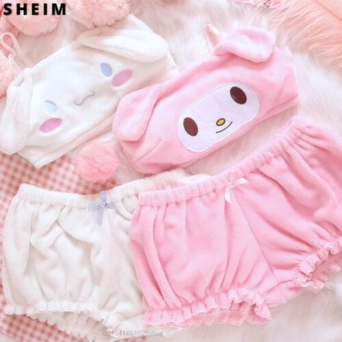 2000s Aesthetic Kawaii Y2K Sexy My Kuromied Melodyed Plush Clothes Za Woman 2021 Pajamas Set Crop Tops Lolita E Girl Halter