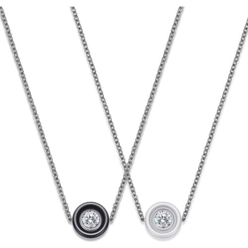 2021 Hot Sale Titanium steel 2 Colors Ceramic necklace women Crystal from Swarovskis Round Zircon fashion temperament pendant