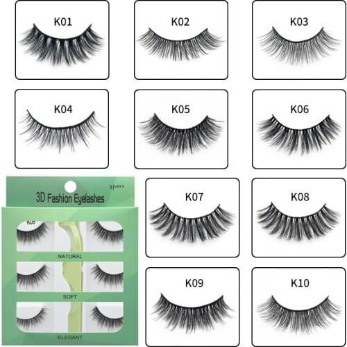 3 Pairs/Set Faux Mink Hair False Eyelashes Wispy Criss-Cross Fluffy Lashes Thick Natural Handmade Lash Cruelty-Free Makeup Tools