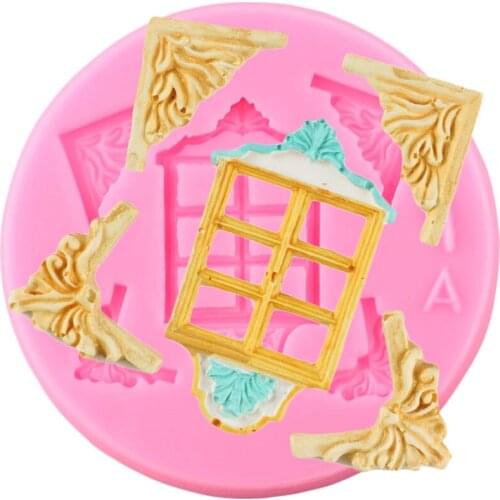 3D Vintage Windows Silicone Mold Cupcake Topper Fondant Cake Decorating Tools Polymer Clay Candy Chocolate Gumpaste Moulds