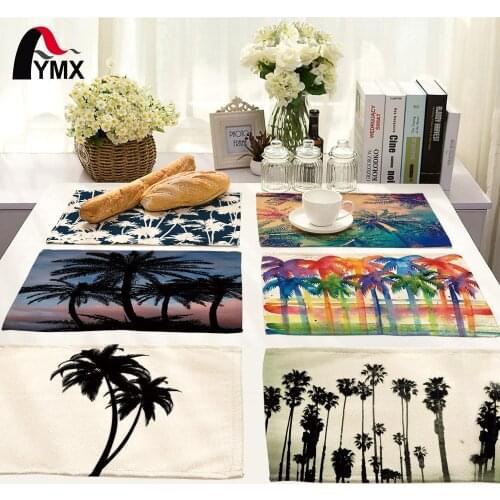 42X32CM Table Napkins Mix 19 Style Coconut Tree Images Printed Dinner Table Napkins Fuchsia Wedding Decorations Tea Stoffa