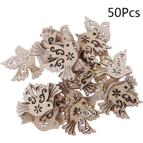 50Pcs/Bag Laser Cut Wood Peace Pigeon Embellishment Wooden Shape Craft Wedding Decor