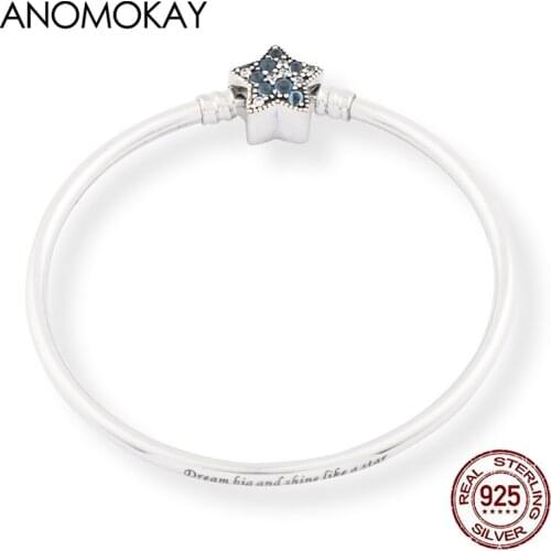 Authentic 100% 925 Sterling Silver Bangle Bracelet Clear Pentagram Charm Bead Bangle for Children Gift Luxury Jewelry Pulseira