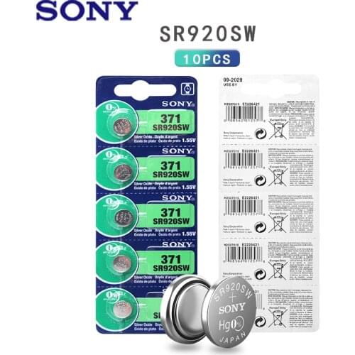 10pcs Sony 45mAh 1.55V AG6 371 SR920SW LR920 171 370 L921 LR69 SR920 Button Batteries For Watch Toy Remote Cell Coin Battery