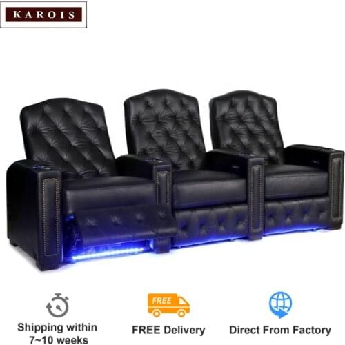 R501 Flash Furniture Luxurious Cinema Theater Series 3 Seat Black Leather Soft Reclining Cinema Chairs Unit with Cup Holders