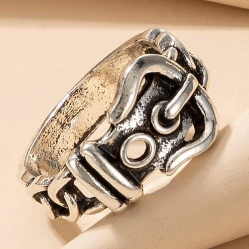 Bohemian Vintage Silver Color Alloy Finger Rings New Creative Metal Wedding Band Belt Shape Party Ring Jewelry Birthday Gift