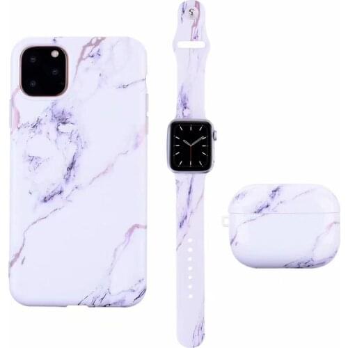 For iphone 7 8 plus 12mini 12 pro Fashionable Marble Pattern Phone Case Watch Band Strap 42MM/44MM Earphone Case For Airpods pro