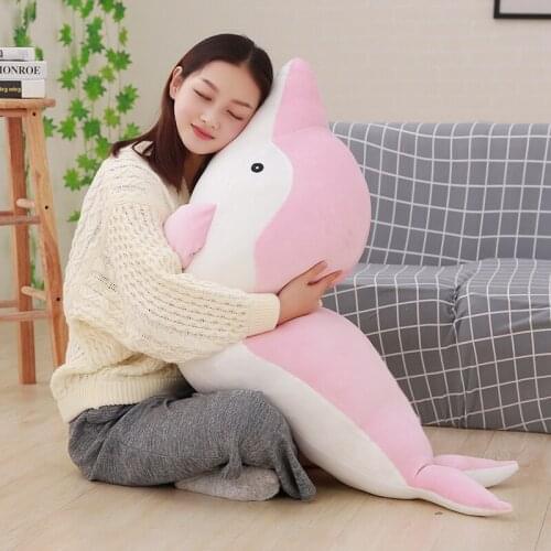 Dorimytrader Kawaii Fluffy Soft Cartoon Dolphin Plush Toy Big Stuffed Animal Whales Doll Pillow for Children Gift 43inch 110cm