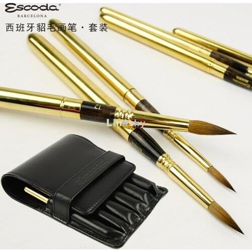 Escoda 1240 escoda reserva serirs,Kolinsky-Tajmyr Sable, 1214 Reserva Kolinsky Travel Brush,black leather 6pcs set,Art supplies