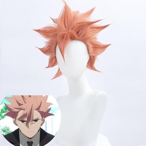 HSIU ID INVADED Cosplay Akihito Narihisago Cosplay Hair Pink orange color Mens reverse warp wig Fiber synthetic wig