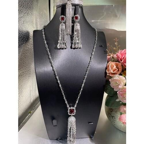 Janekelly4 pcs Bridal Zirconia Full Jewelry Sets For Women Party, Luxury Dubai Nigeria CZ Crystal Wedding Jewelry Sets