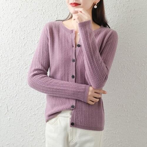 Womens Autumn And Winter New Cashmere Sweater Slim O-neck Pure Wool Cardigan Female Warm Knitted Bottoming Sweater Coat