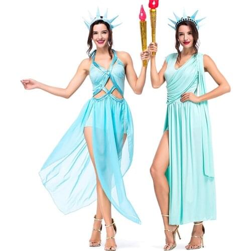 Carnival Halloween Lady Sexy Statue Of Liberty Costume Classic Ancient Myth Robe Roleplay Cosplay Fancy Party Dress