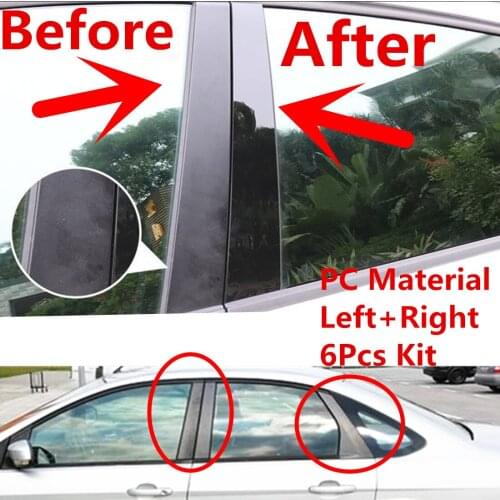 Gloss Bright Black Pillar Posts Car Window Center Sticker Trim Fit For Ford Focus 2 Sedan 2008-2011