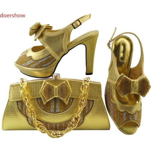 Doershow African Wedding Shoes and Bag Sets Shoe and Bag Set Women Pumps Decorated with Rhinestones Italian Matching LULU1-13