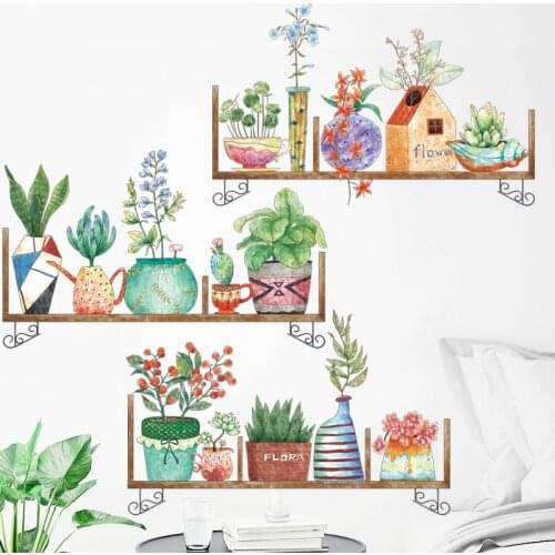 Creative Flower Pot Wall Stickers for Living room Bedroom Kids room Kitchen Potted Plant Vinyl Wall Decals Art Home Decoration