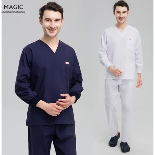 V-neck Snap Medical Uniforms Pharmacist Scrubs Suits Dental Clinic Operating Room WorkWear Long Sleeved Scrubs Uniform Wholesale
