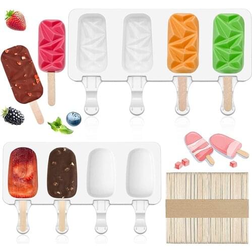 Ice Cream Molds Mini Silicone Popsicle Molds DIY 4-Cavity Chocolate Cakesicle Ice Pop Maker Mold Fruit Dessert Popsicle Tool