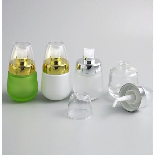 360pcs High Quality 30ml 1oz Refillable Frost Green Glass Shampoo Cream Bottle For Women Skin Care Using