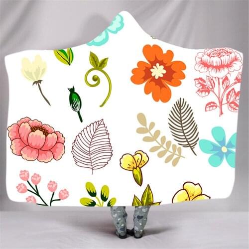 Flower Rose Printed Soft Blanket Warm Wool Velvet Hoodie Blanket Home Sofa Camping Cloth Harajuku Hooded Blanket Wholesale