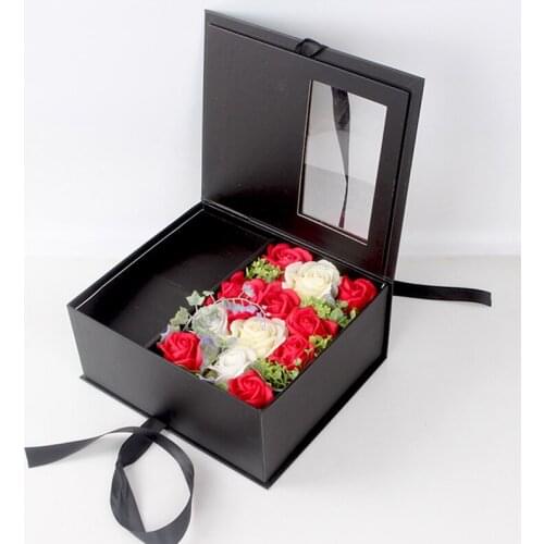 Soap Rose Artificial Flower Square Romantic Soap Flower Gift Box Valentines Day Christmas Birthday Gift Surprise for Girlfriend