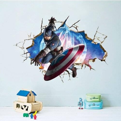 Disney Captain America Stickers 3D Wall Stickers Avengers Poster Stickers Living Room Boy Room Bedroom Decoration Wallpaper