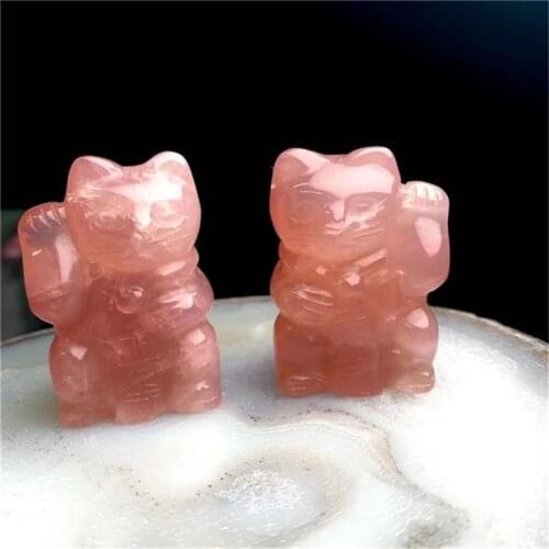 Natural quartz crystal mixed material rose quartz lucky cat crystals for gifts 1pcs
