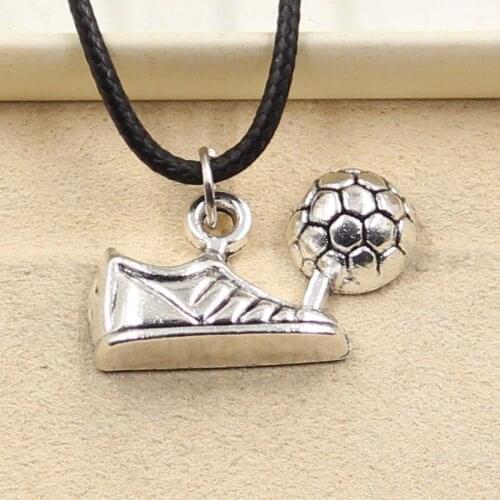 New Durable Black Faux Leather Football Boots Shoes Cord Choker Charm DIY Necklace Pendant Retro Boho Tibetan Silver Color