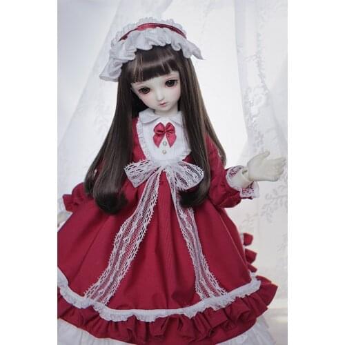 BJD doll clothes suitable for1/3 1/4 1/6 Size Wine Lace Maid Dress 3 pieces doll accessories