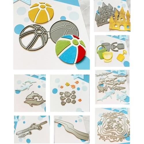 Hourglass Pocket Watch Shark Castle Ball Bucket Water Metal Cutting Dies Scrapbook Diary Decoration Stencil Embossing Albums