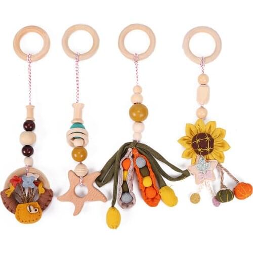 4Pieces/Set Baby Room Hanging Decoration Toys Wood Gym Play Ring-pull Hanging Ornaments Kids Play Tents Pendant Toys